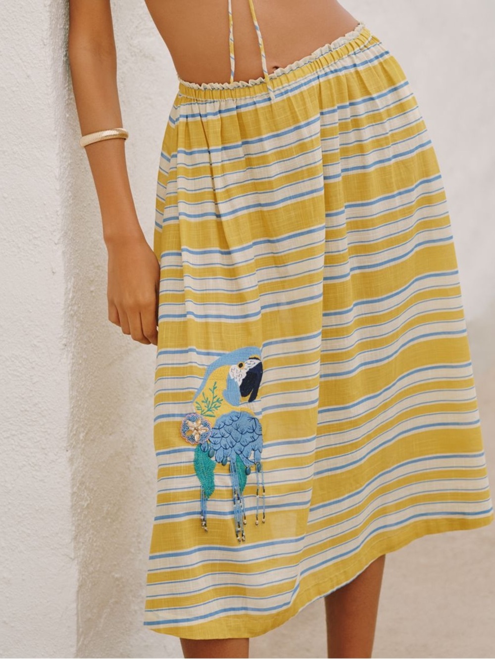 Anthropologie Celandine Copacaban Embroidered Embellished Midi Skirt